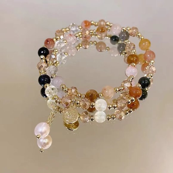 Double camellia beaded bracelet for lady - Picture 2 of 6